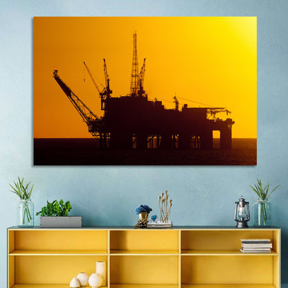 Oil Rig Silhouette at Sunset Wall Art