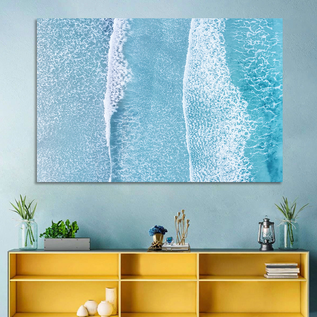 Twin Breaking Waves Over Turquoise Sea Wall Art