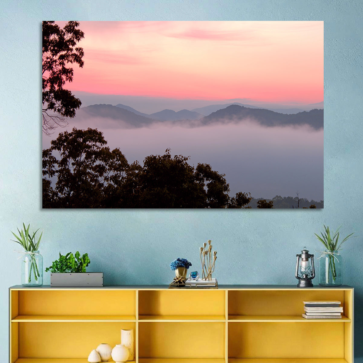 Smogy Foothills Dawn Wall Art in a room, landscape