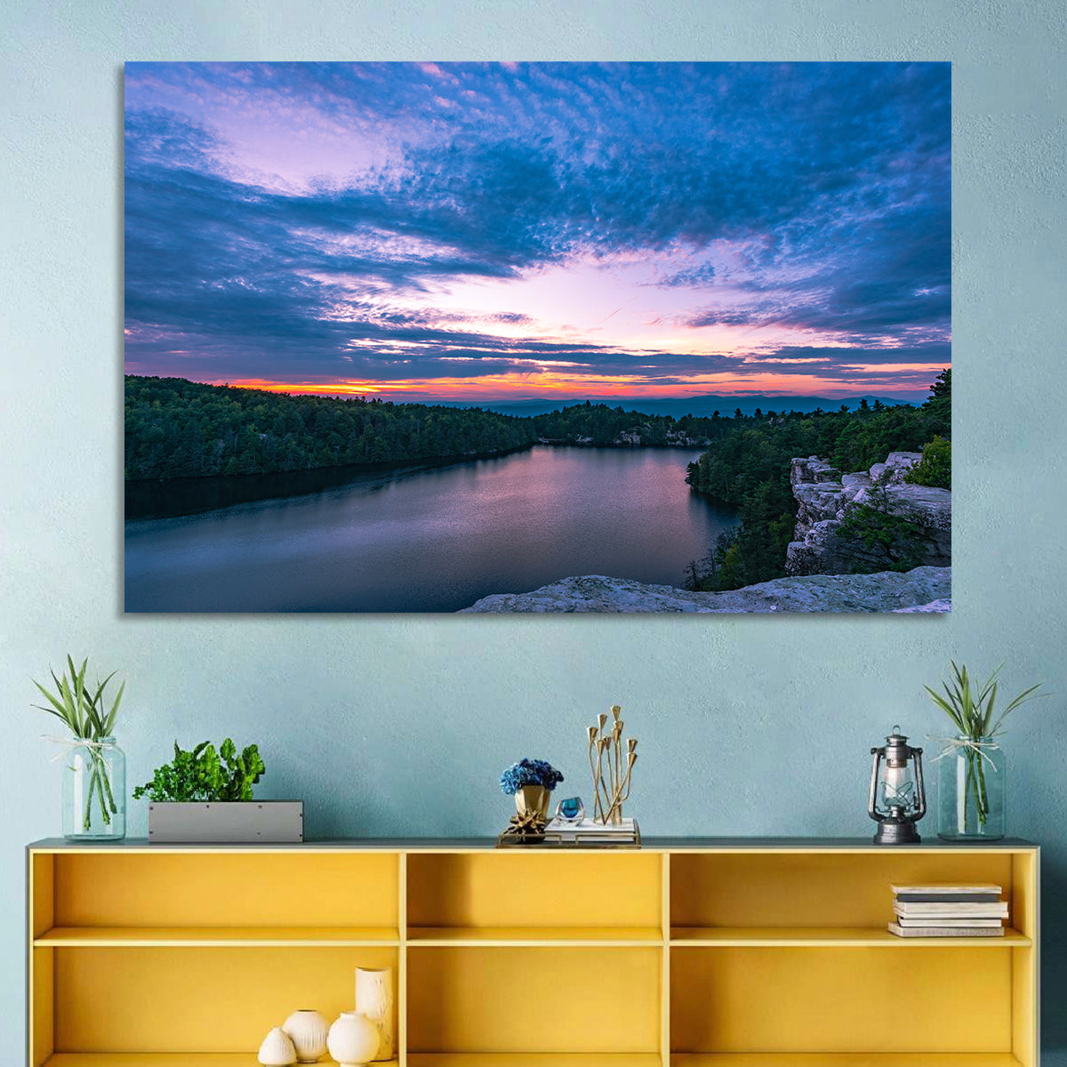 Lake Minnewaska Sunset Wall Art in a room, landscape