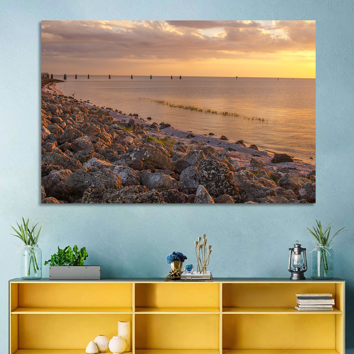 Lake Okeechobee Rocky Shore Sunset Wall Art
