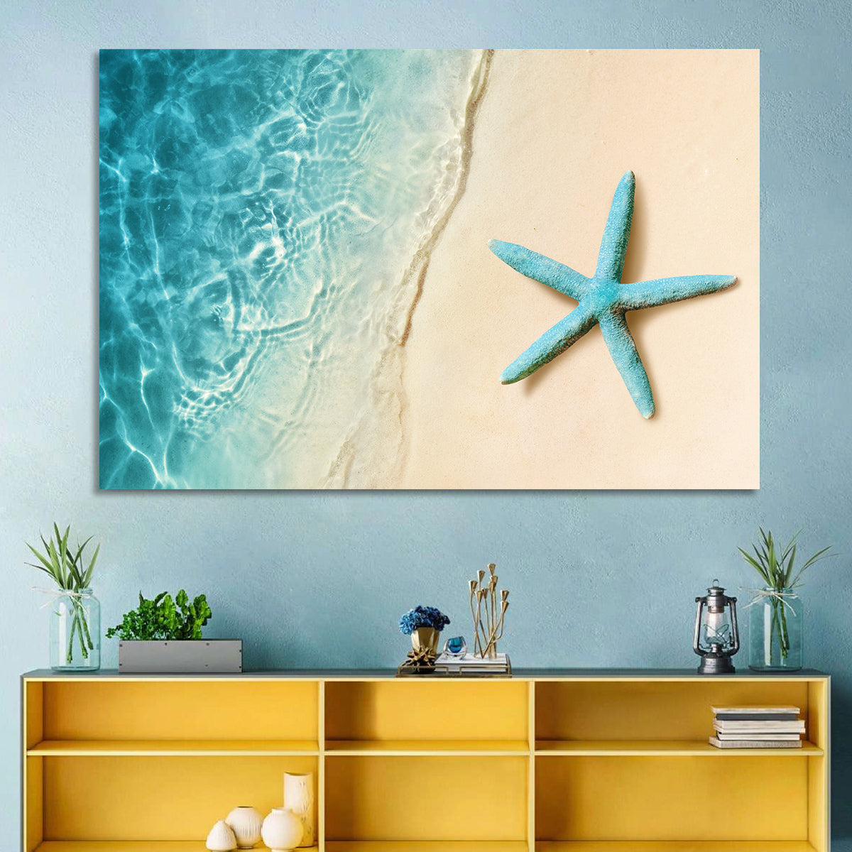 Blue Starfish on Sandy Beach Wall Art