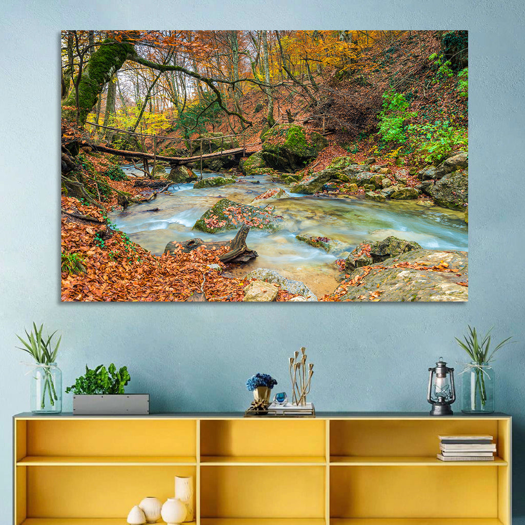 Mossy Footbridge in Autumn Forest Wall Art