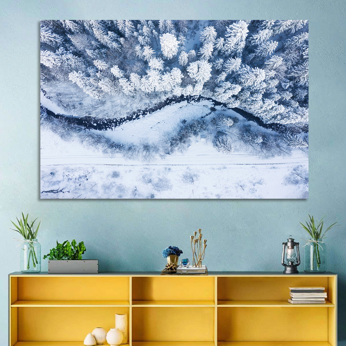 Winding Snowy River Wall Art in a room, landscape