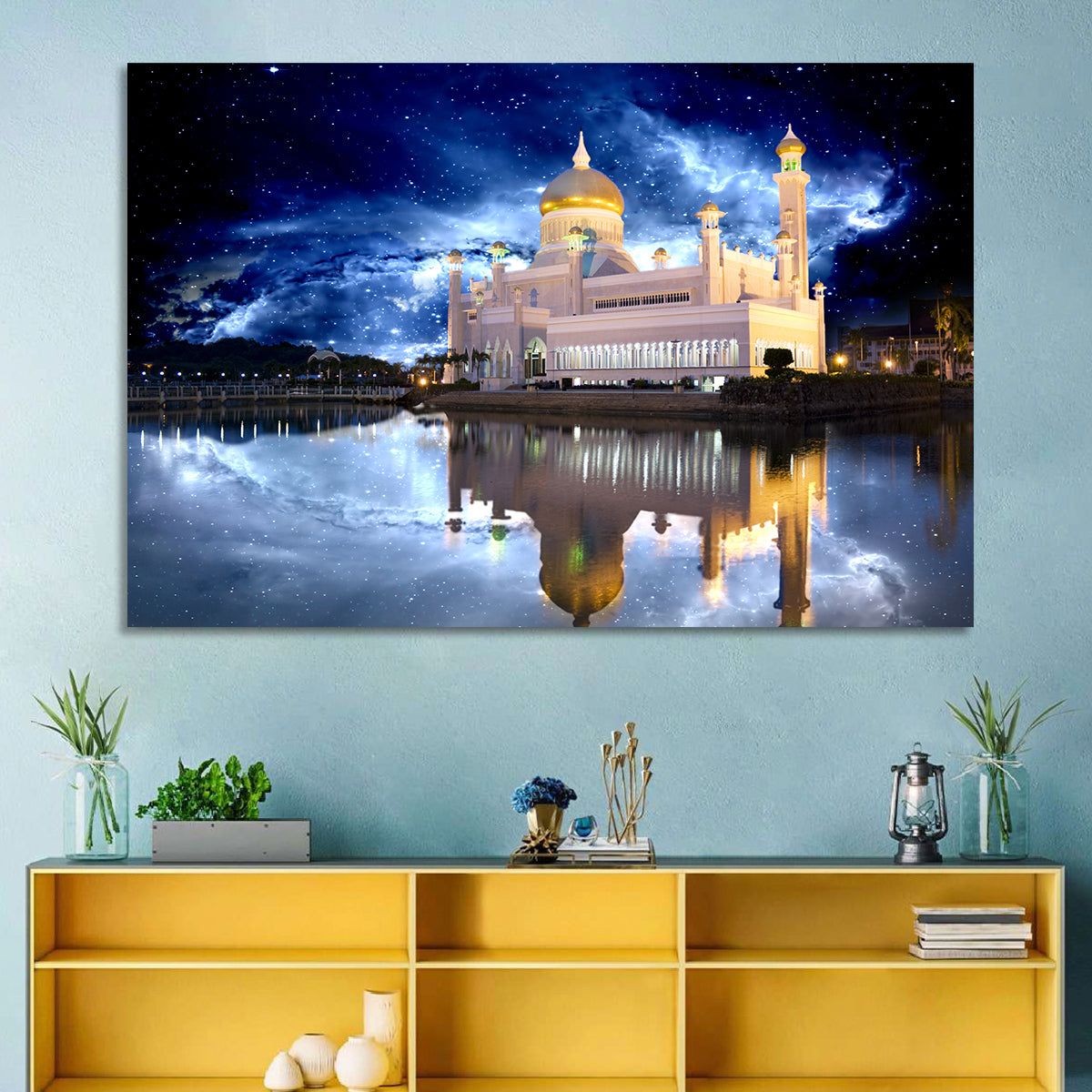 Omar Ali Saifuddien Mosque at Night Wall Art