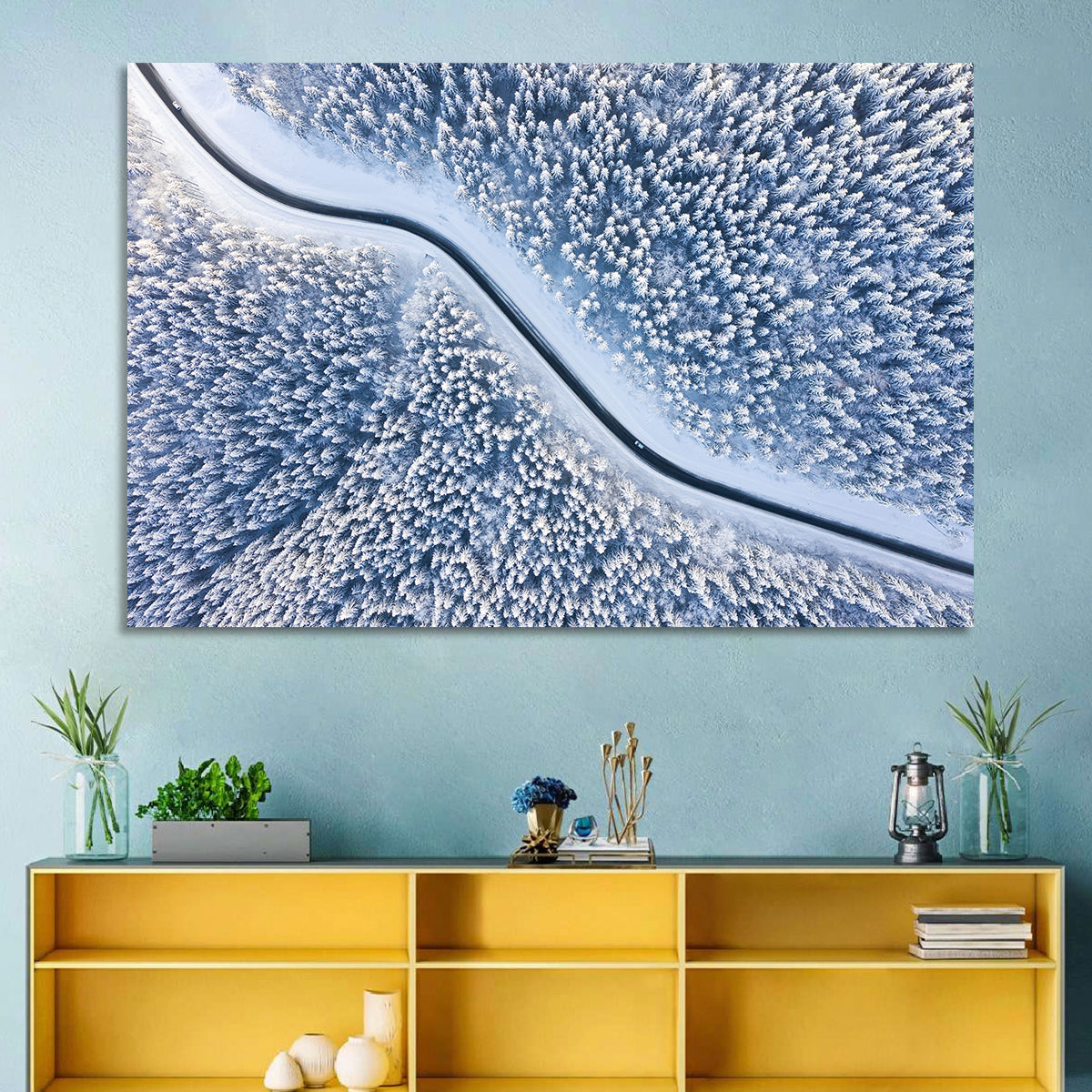 Winding Snowy Forest Road Wall Art