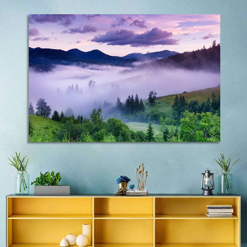 Misty Mountain Valley at Twilight Wall Art