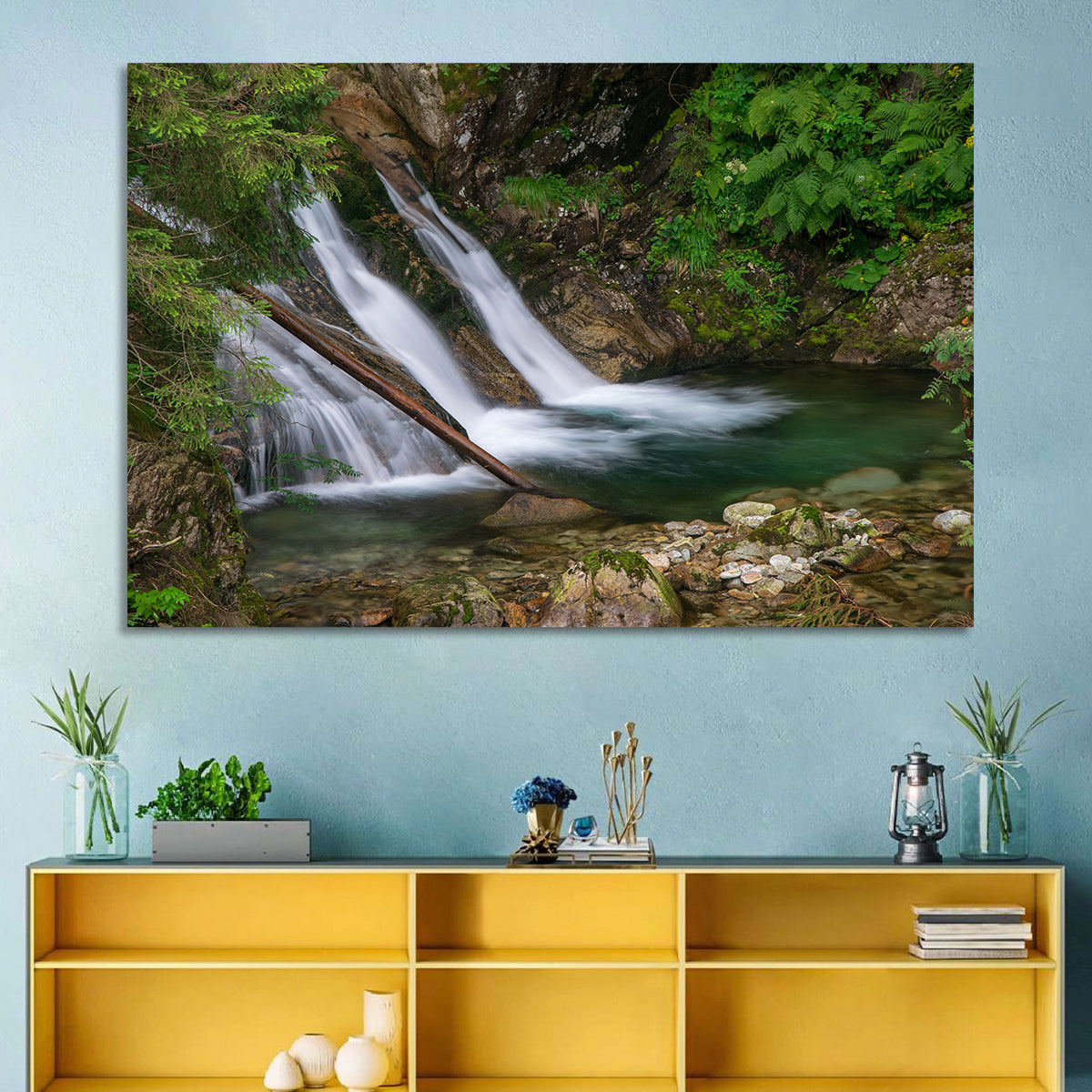 Mount Mickiewicz Waterfall Wall Art in a room, landscape