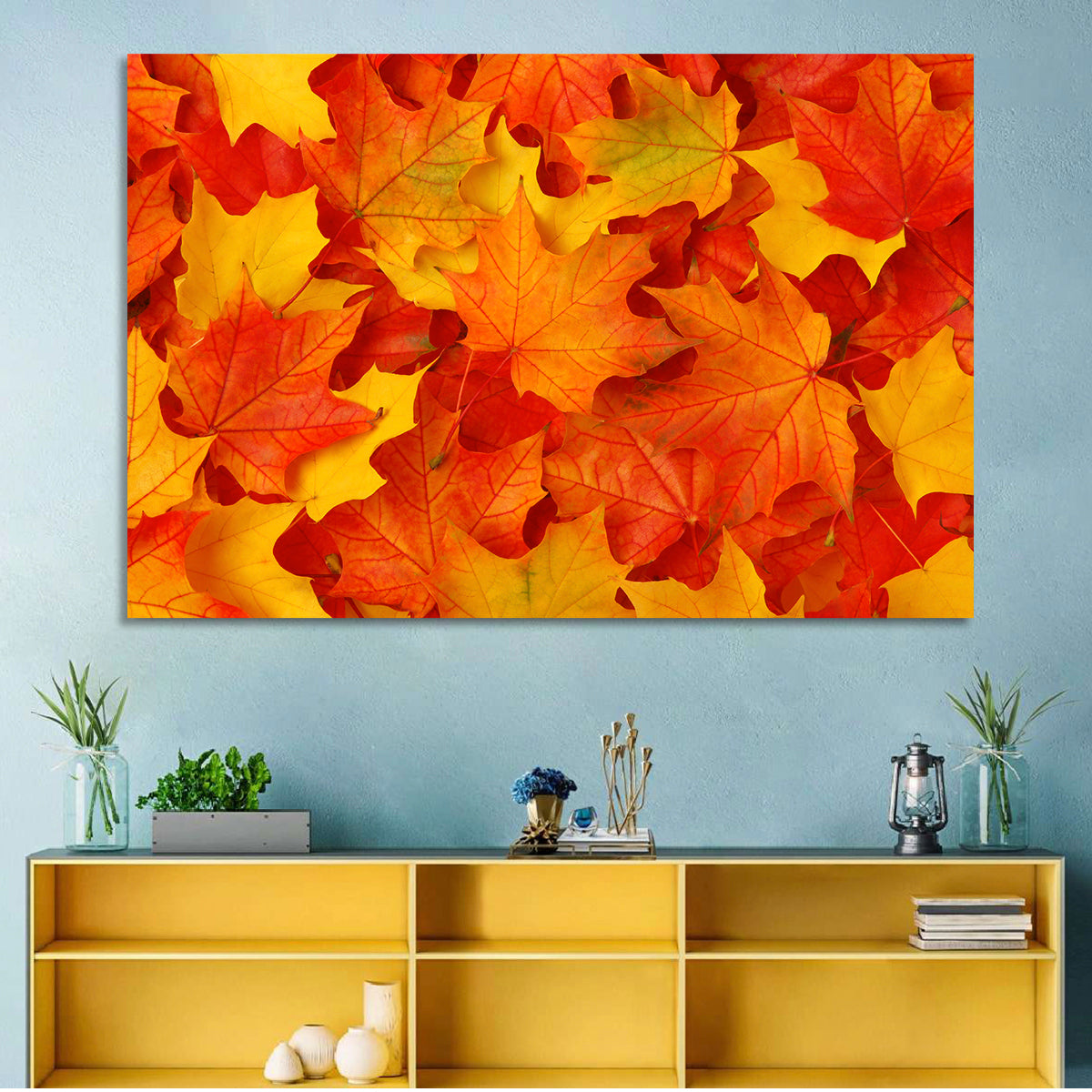Autumn Maple Leaves Wall Art in a room, landscape