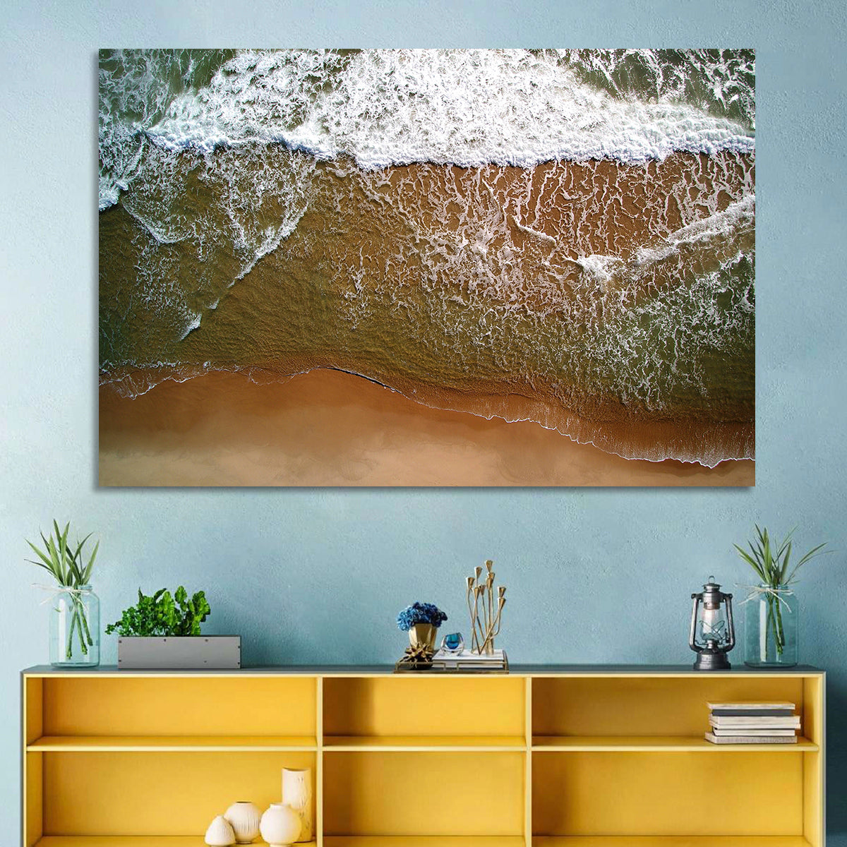 Misquamicut Beach Aerial View Wall Art in a room, landscape