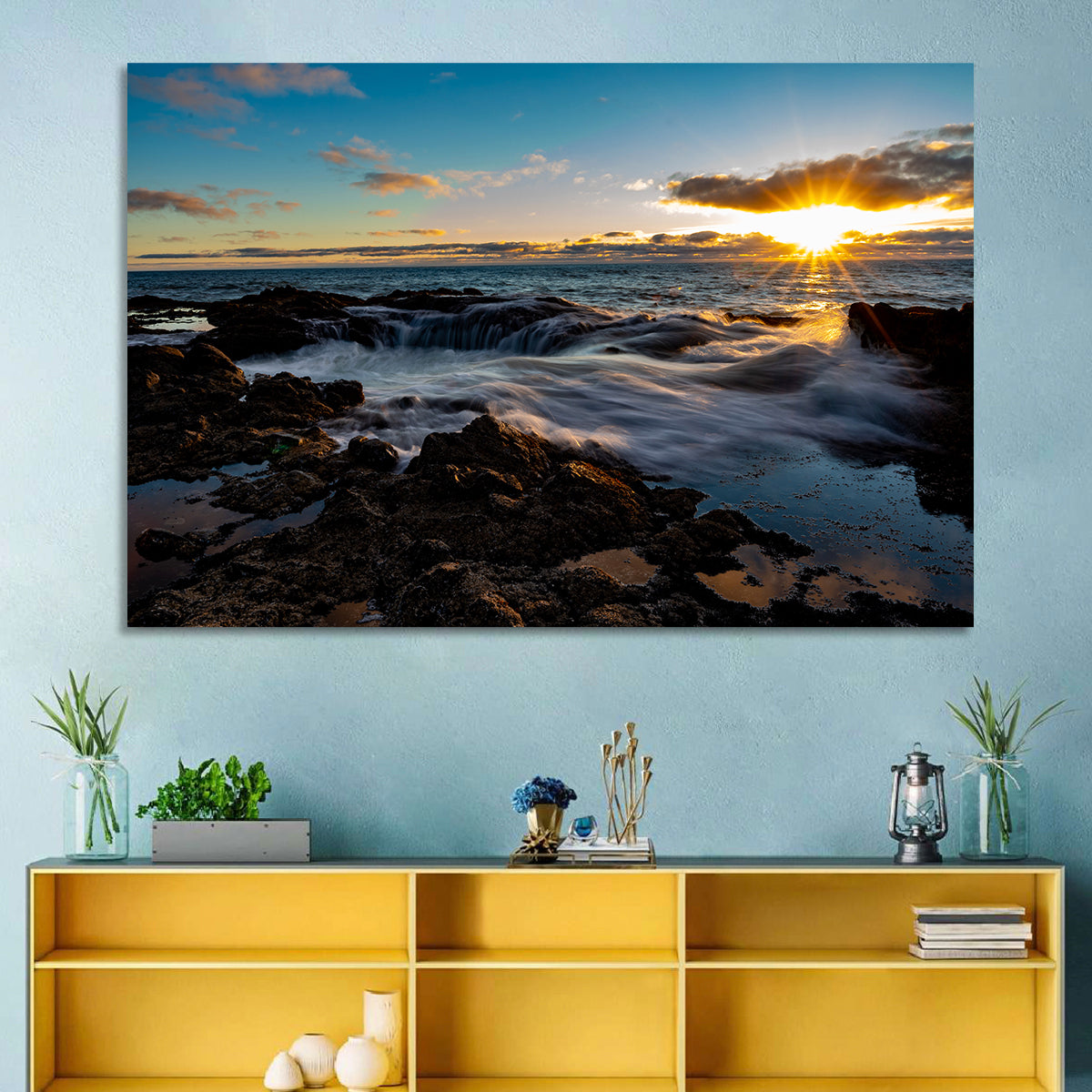 Thor's Well Sunset, Oregon Coast Wall Art in a room, landscape