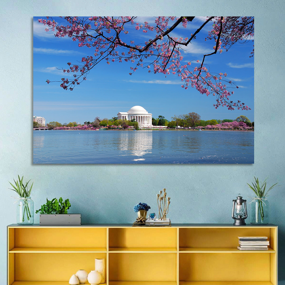 Thomas Jefferson Memorial with Cherry Blossoms Wall Art in a room, landscape