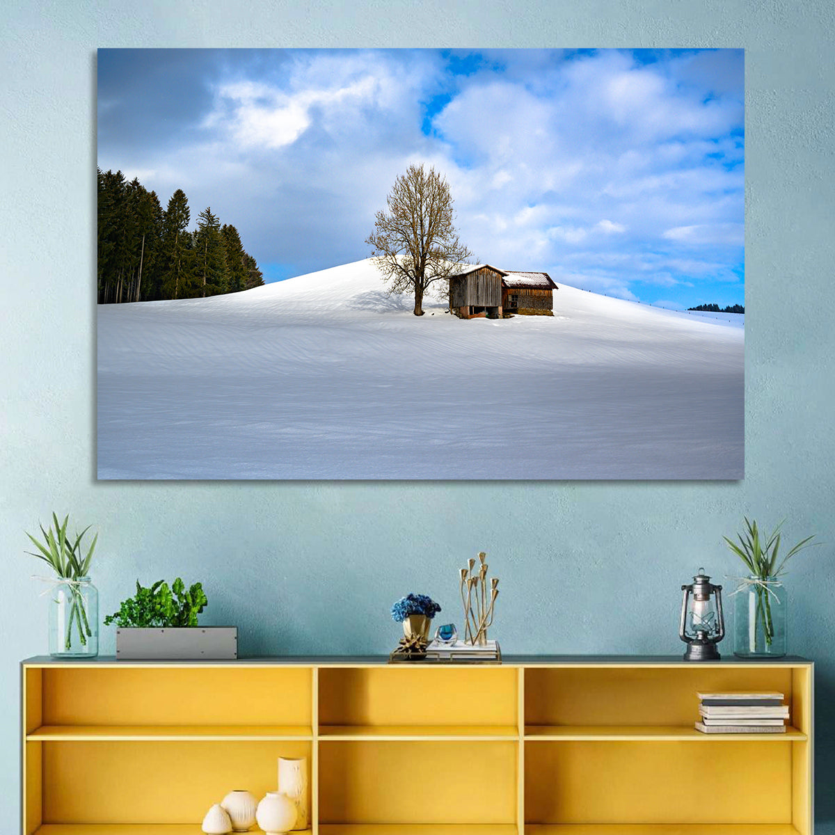 Rustic Barn on a Snowy Hill Wall Art