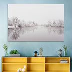 Frozen River Reflection in Winter Fog Wall Art