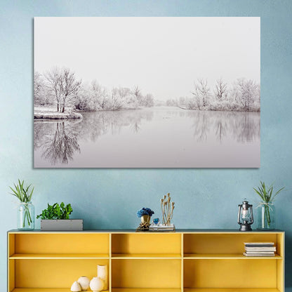 Frozen River Reflection in Winter Fog Wall Art