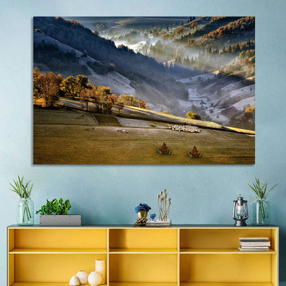 Mountain Village in Morning Mist Wall Art