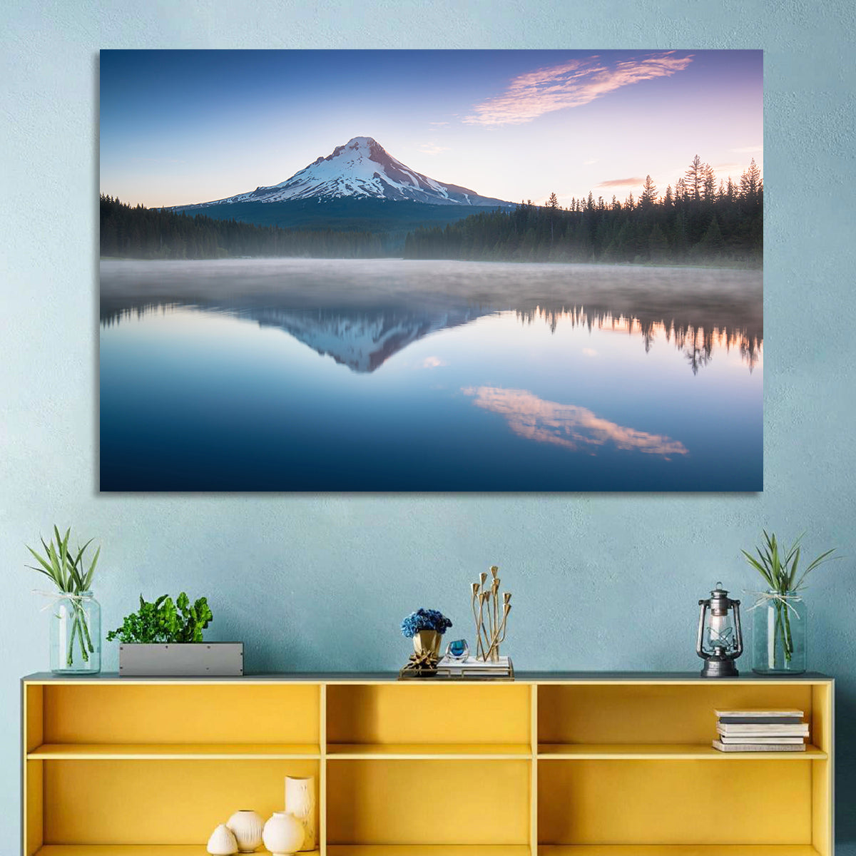 Mount Hood Reflection at Trillium Lake Wall Art in a room, landscape