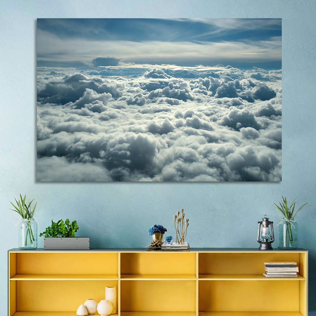 Aerial View Above Clouds Wall Art in a room, landscape