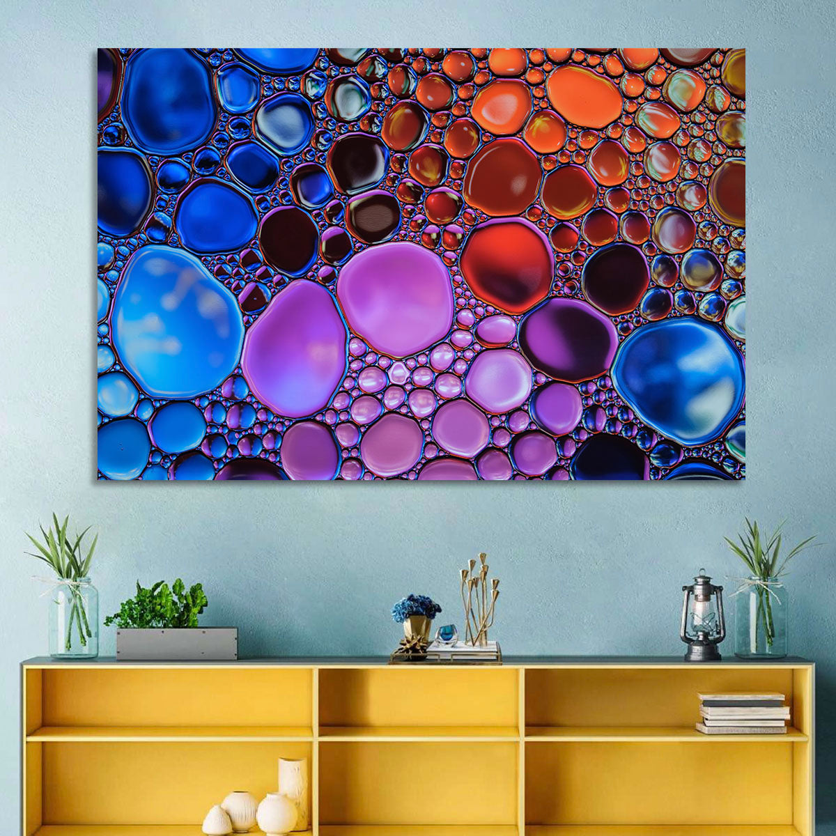 Flowing Bubbles Abstract Wall Art in a room, landscape