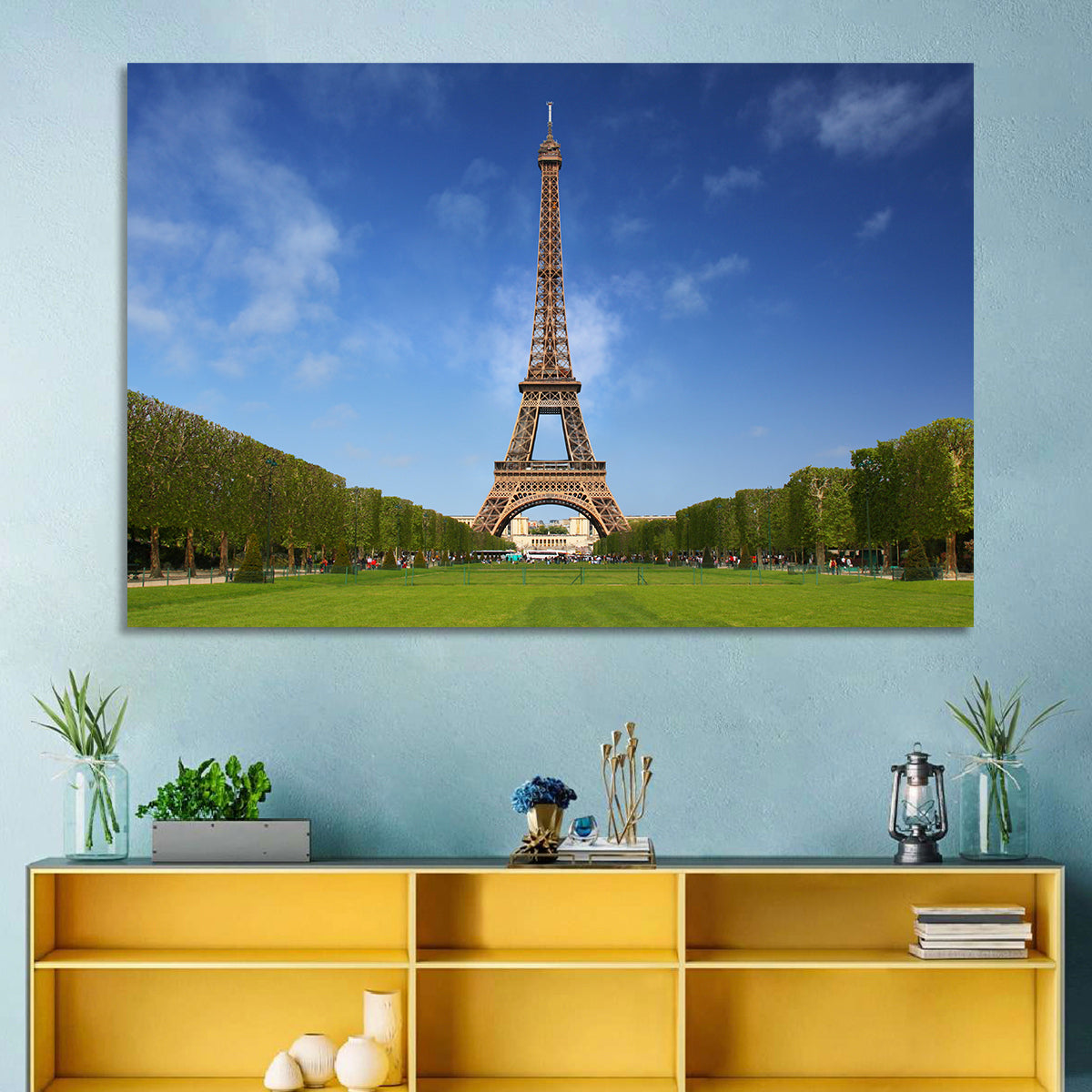 Eiffel Tower Park View Wall Art in a room, landscape