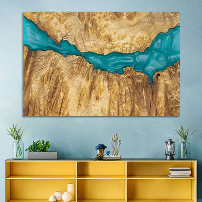 Burled Wood River with Teal Resin Wall Art