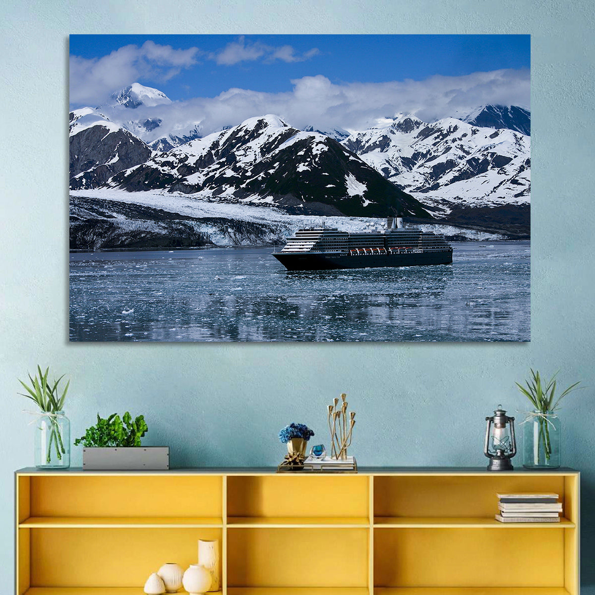 Cruise Ship in Yakutat Bay Wall Art in a room, landscape
