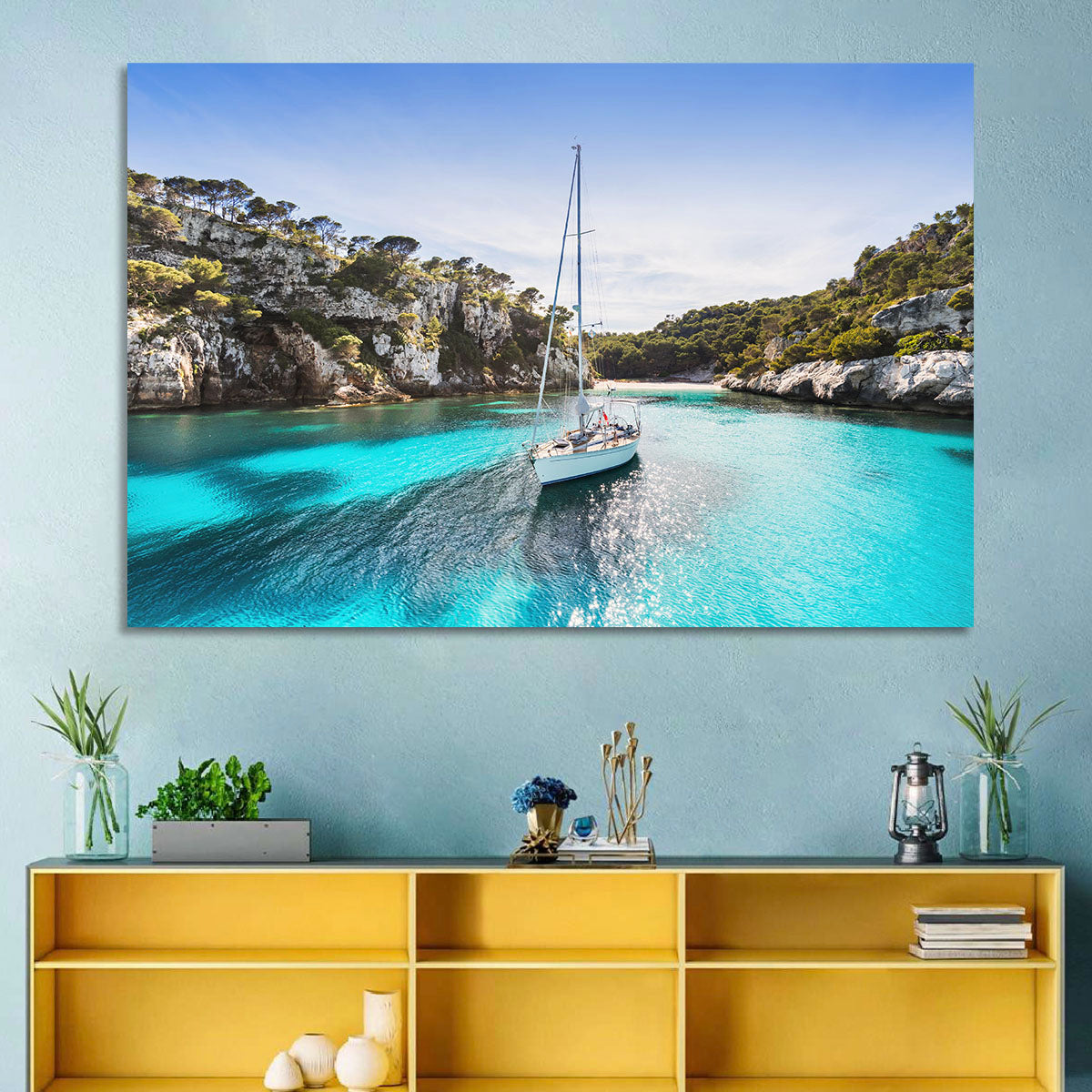 Menorca Cove Sailboat Wall Art