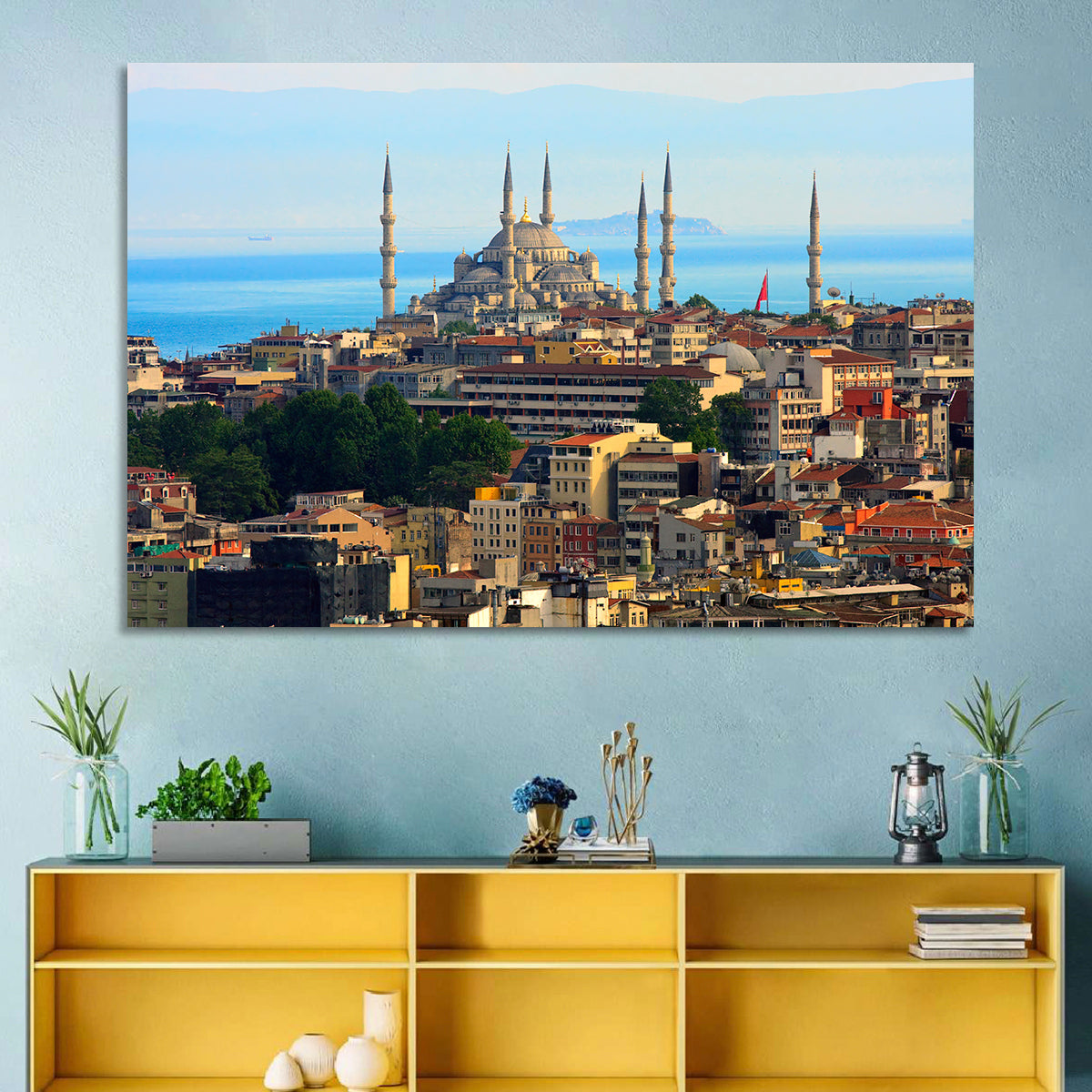 Sultan Ahmed Mosque Skyline Wall Art in a room, landscape