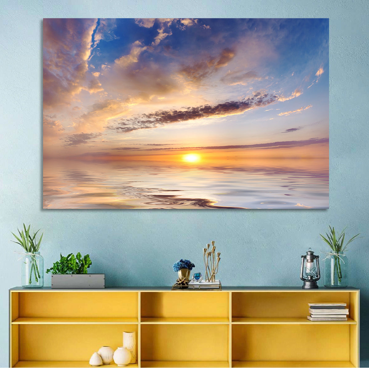 Sunlit Clouds Over Calm Sea Wall Art