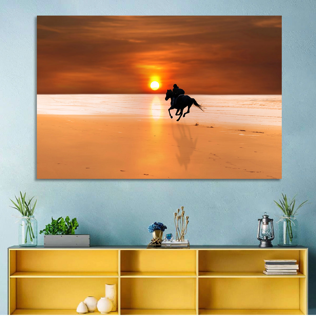 Horse and Rider at Sunset Wall Art