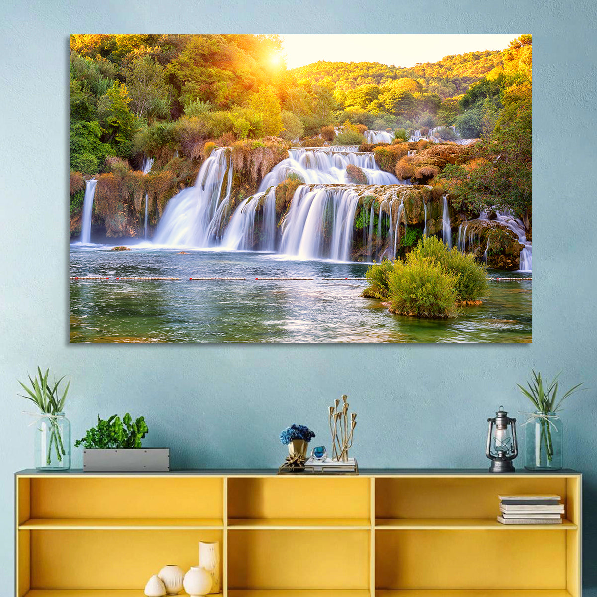 Skradinski Buk Waterfall at Golden Hour Wall Art in a room, landscape