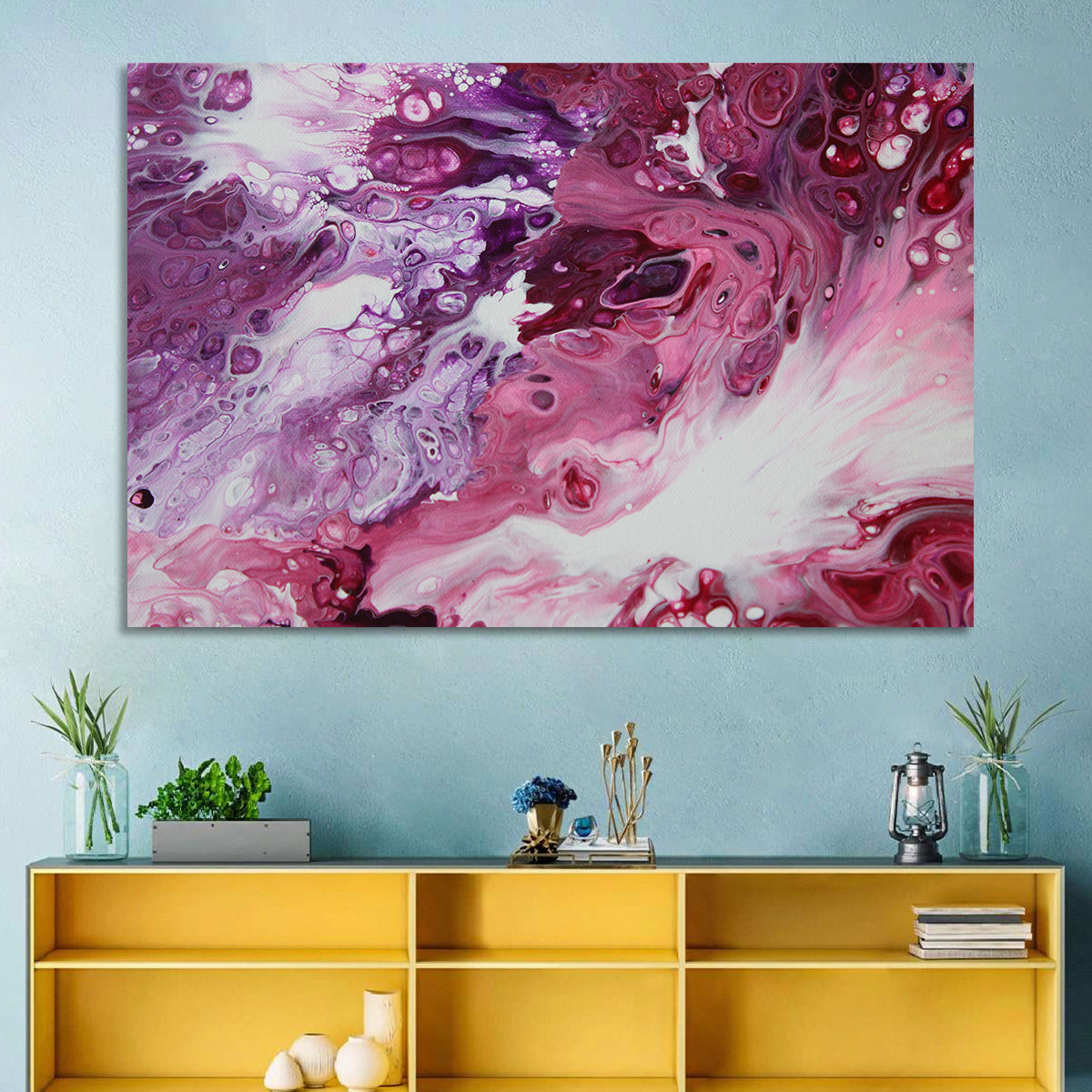 Flowing Bubbles Abstract Wall Art in a room, landscape