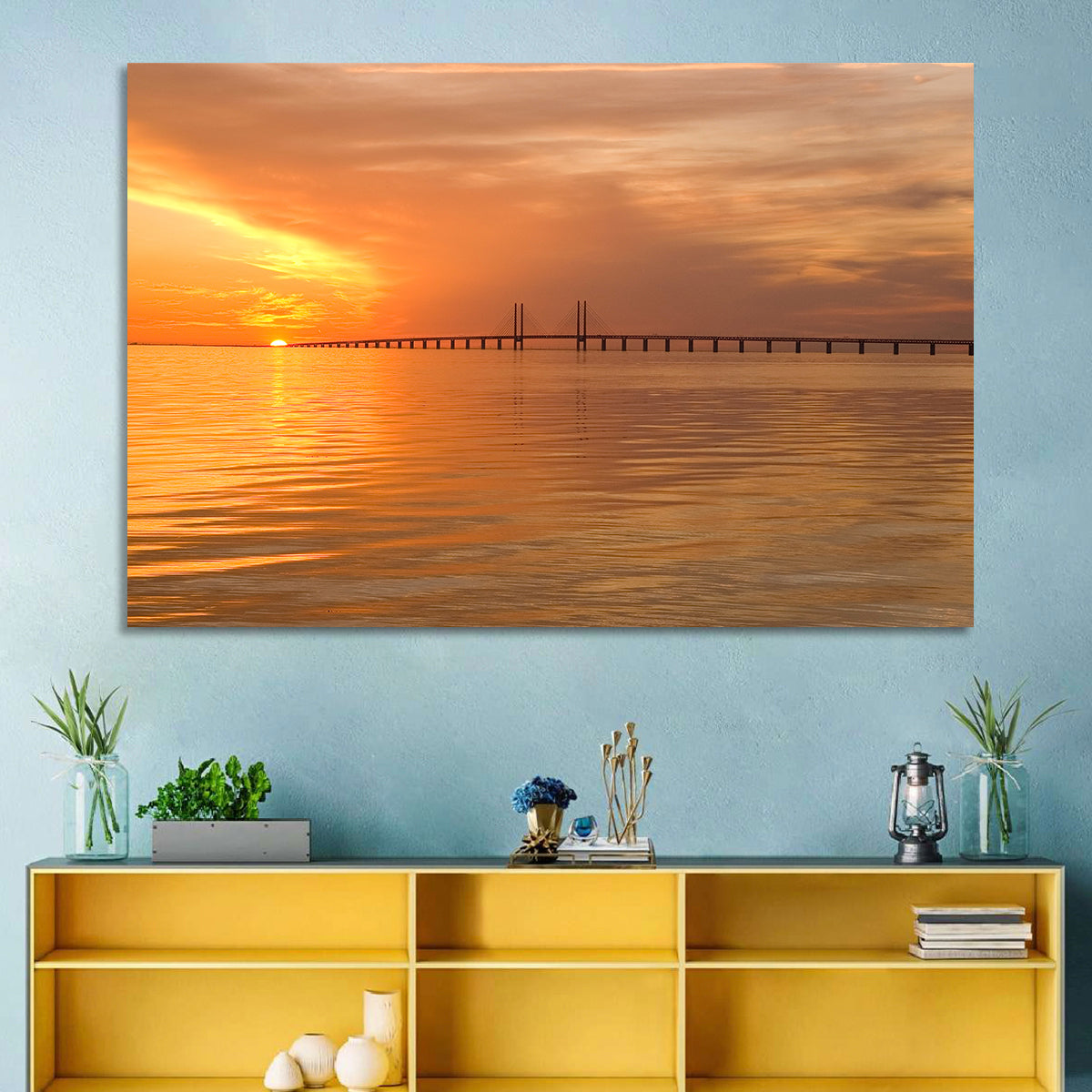 Øresund Bridge in Golden Light Wall Art