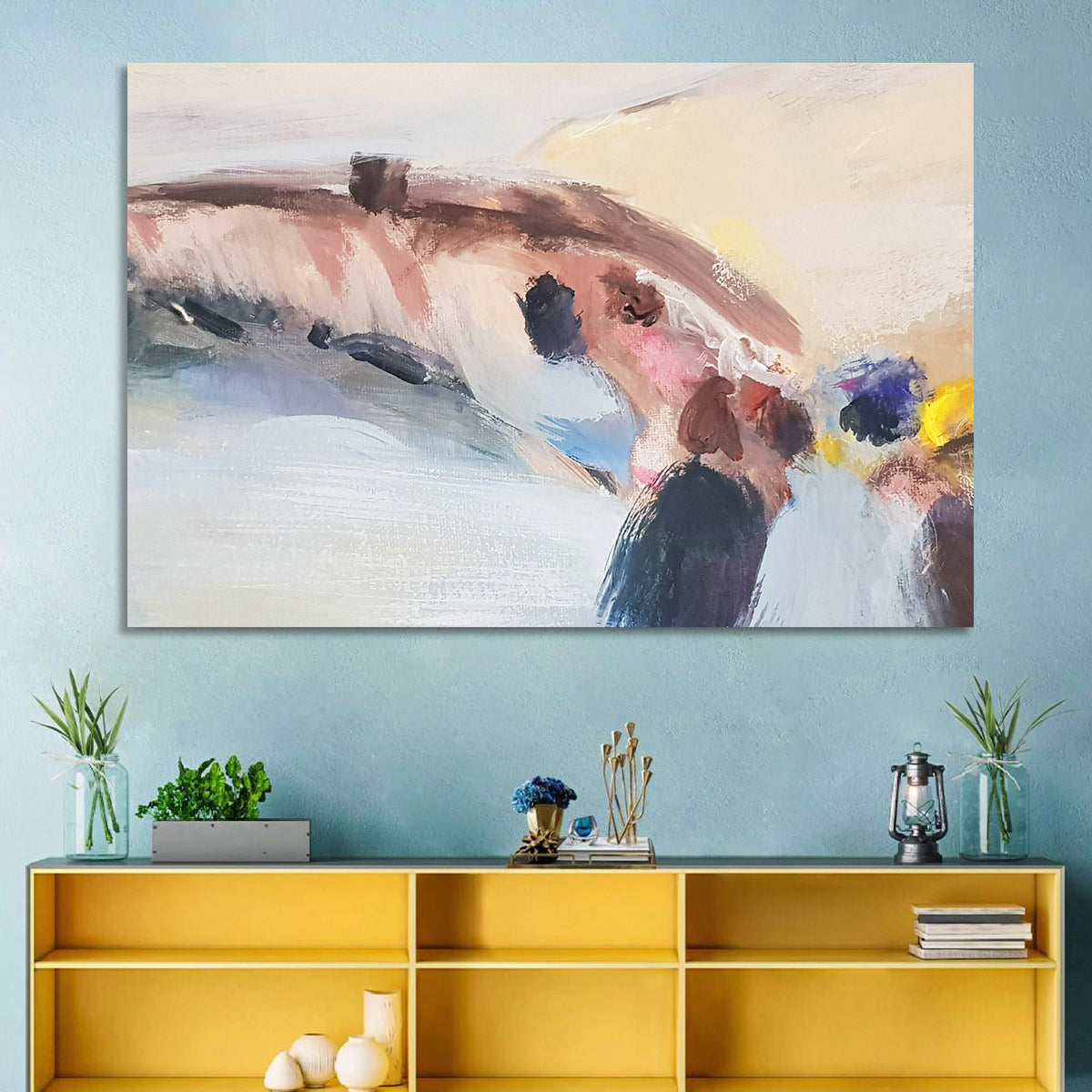 Abstract Mountain Waterfall Wall Art in a room, landscape