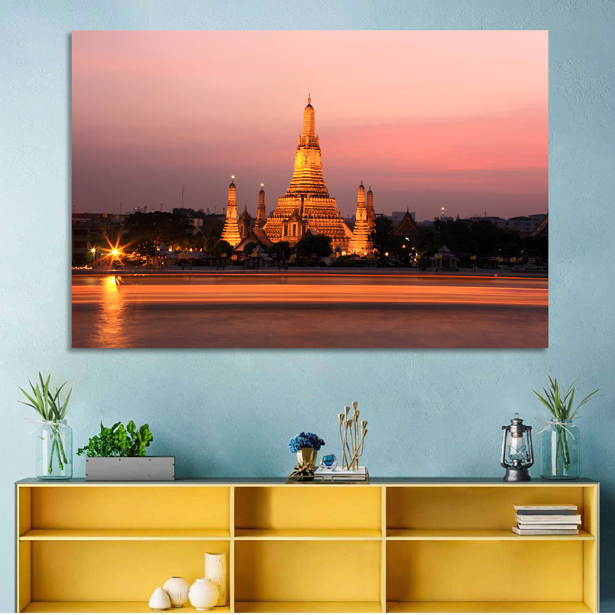 Wat Arun at Dusk Wall Art in a room, landscape