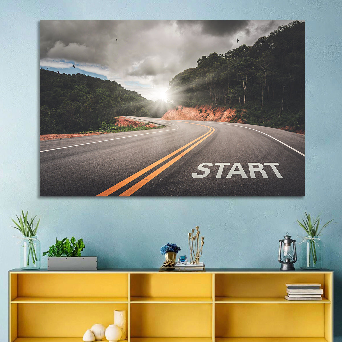 Start of a Journey, Sunrise Road Wall Art in a room, landscape