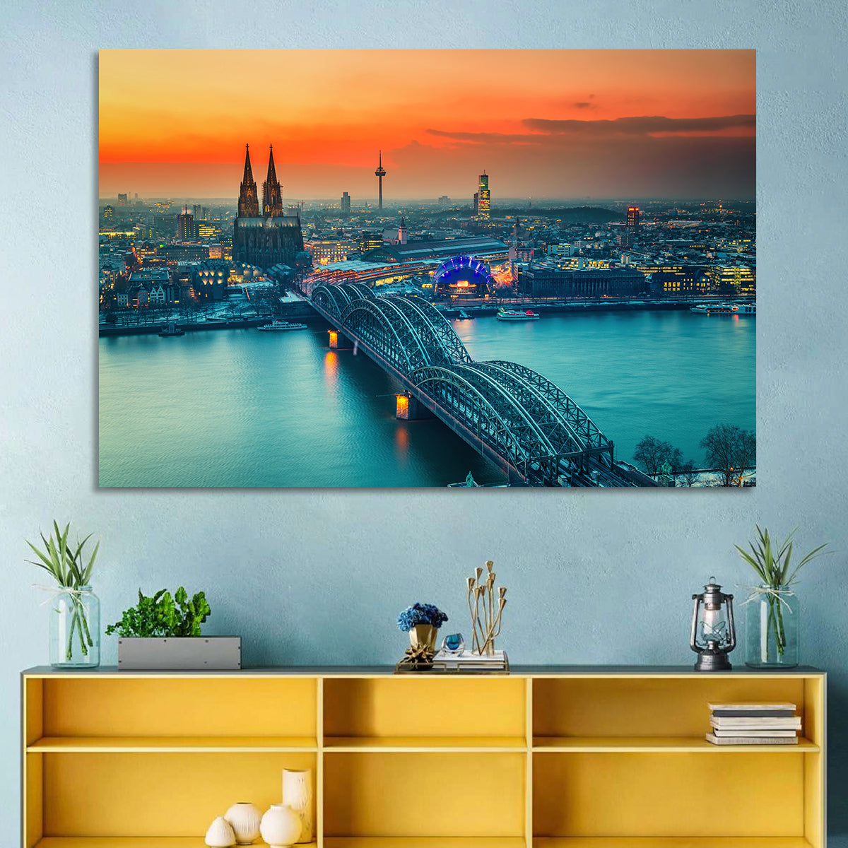 Hohenzollern Bridge at Dusk Wall Art in a room, landscape