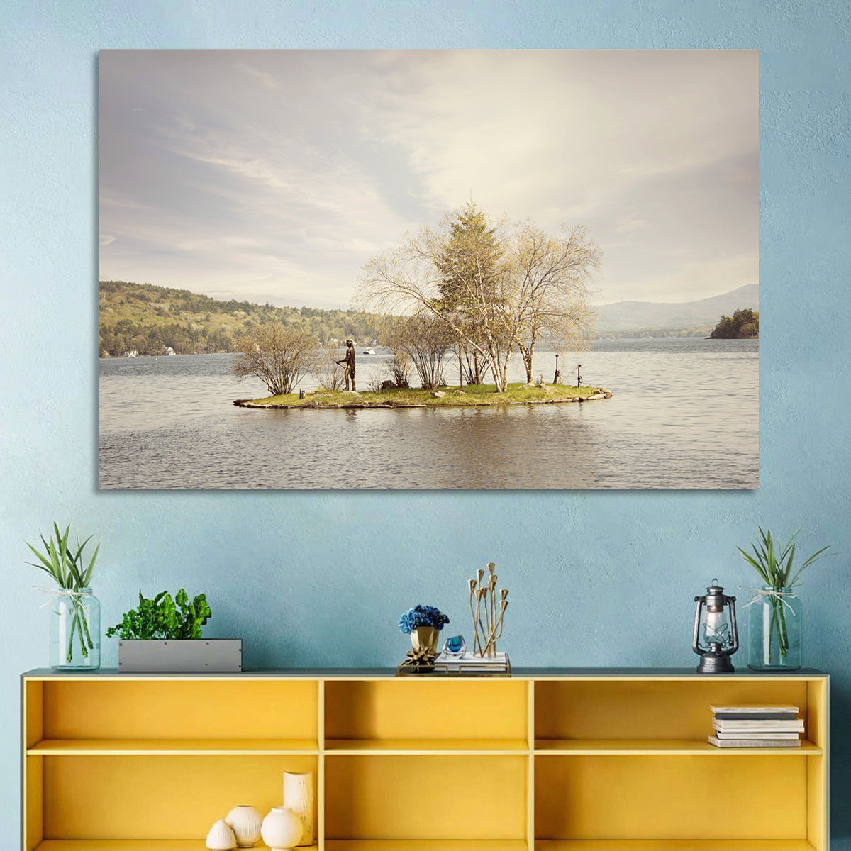 Lake Winnipesaukee Wall Art in a room, landscape