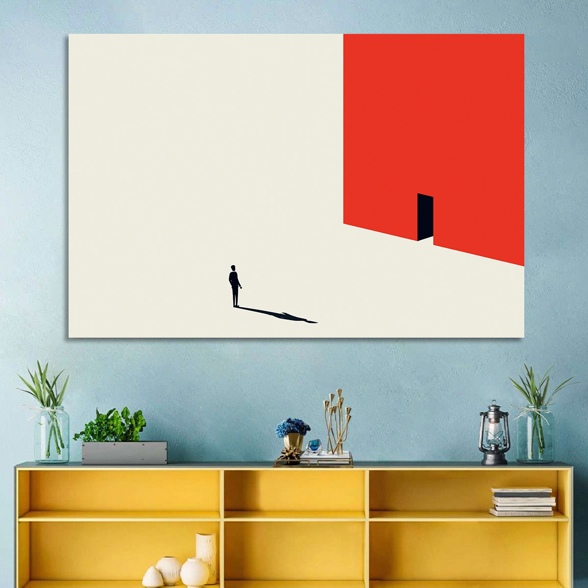 Solitary Figure with Red Door Wall Art