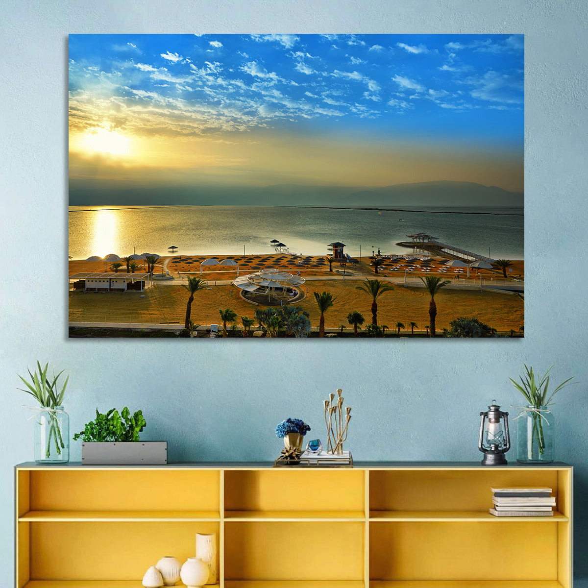 Dead Sea Sunset Wall Art in a room, landscape