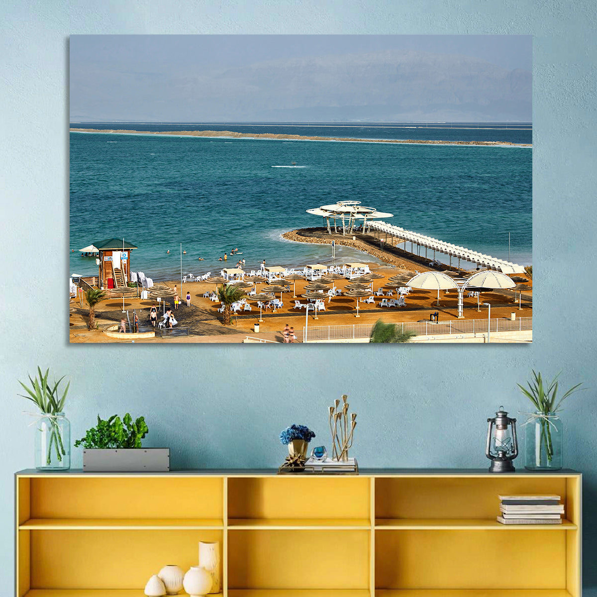 Dead Sea Boardwalk Wall Art in a room, landscape