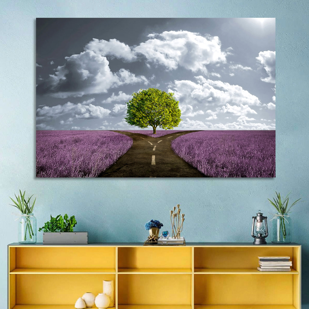Lavender Field Crossroads with Lone Tree Wall Art