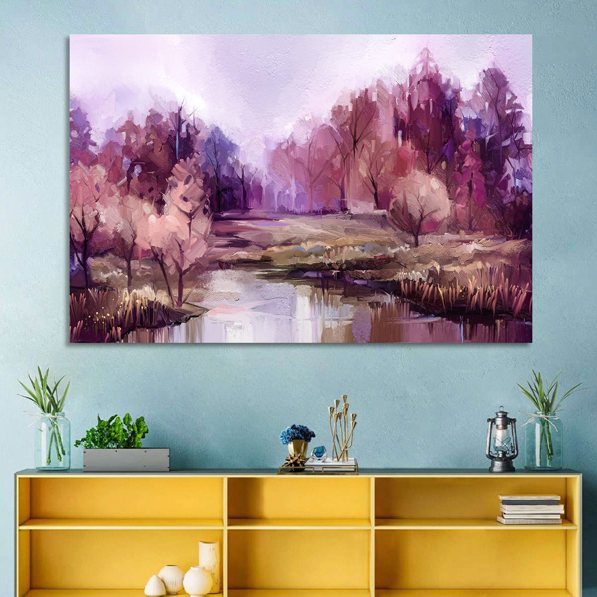 Lavender Autumn Forest Watercolor Wall Art