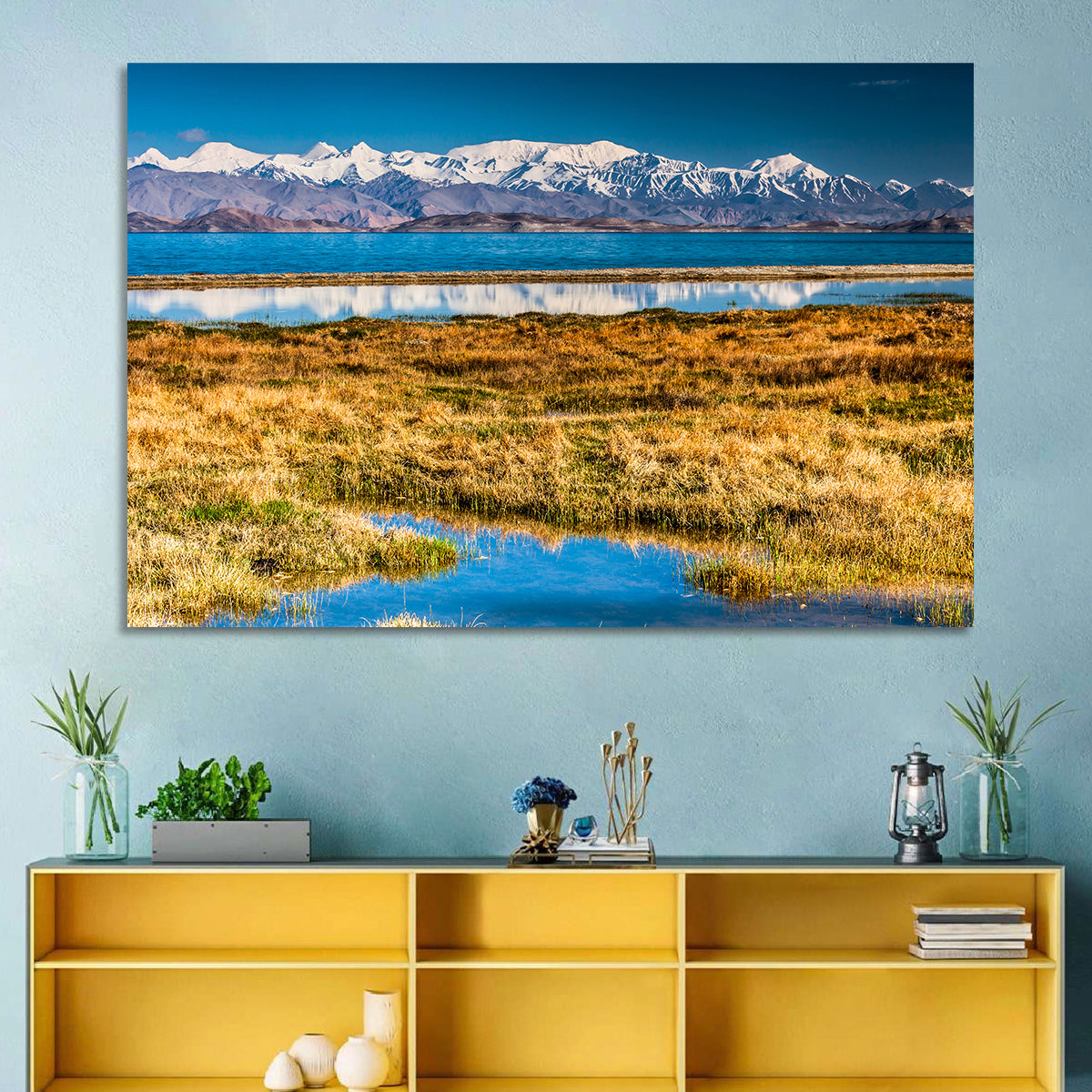 Karakul Lake Reflections Wall Art in a room, landscape