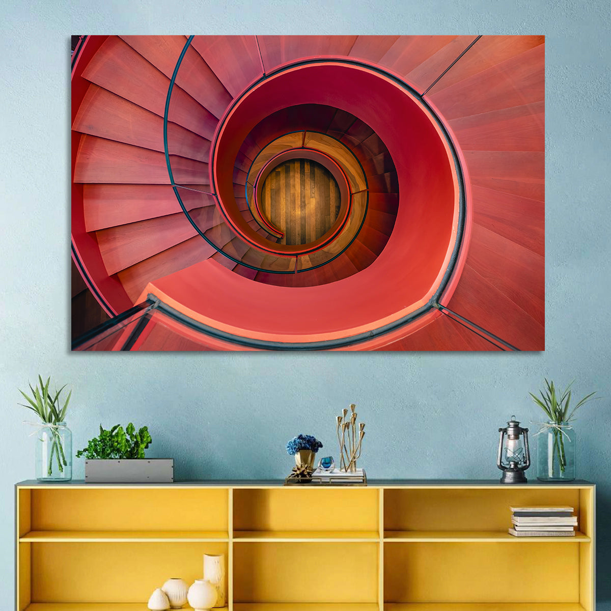 Red Spiral Staircase Wall Art