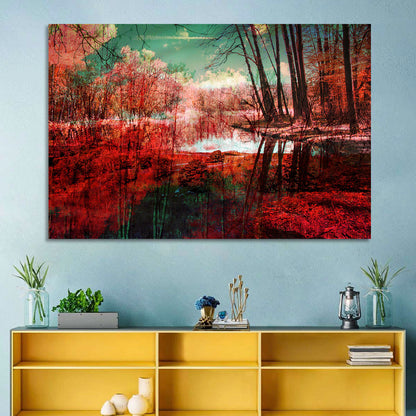 Red Forest Reflection Wall Art