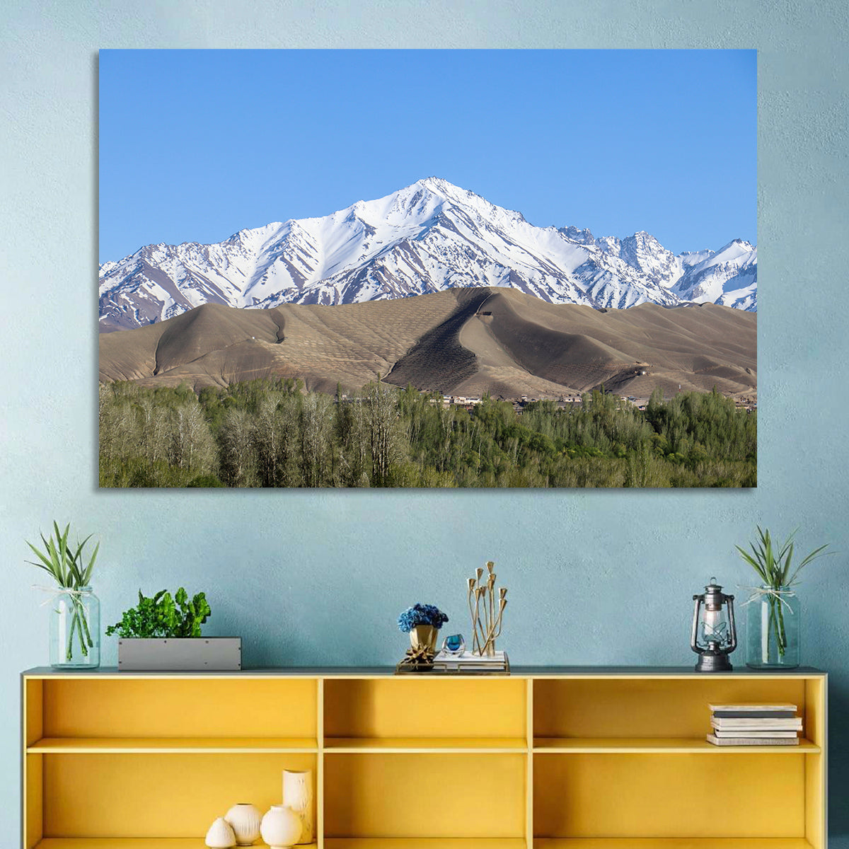 Afghan Snow-capped Peaks Above Forested Foothills Wall Art