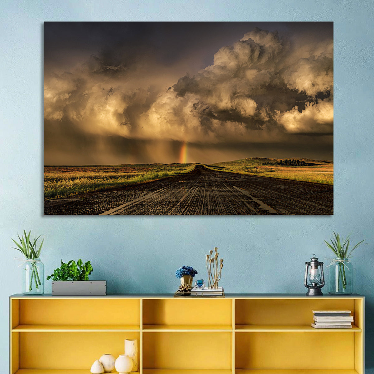 Rain-soaked Road to Rainbow Wall Art