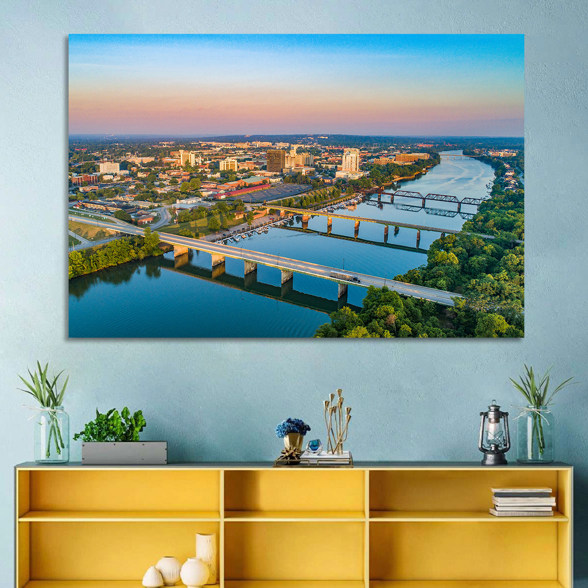 Augusta Savannah River Skyline Wall Art in a room, landscape