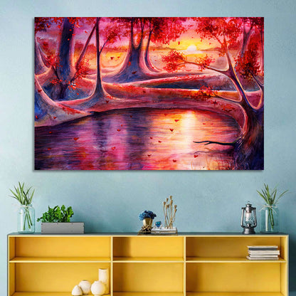 Autumn Forest Lake at Dusk Wall Art